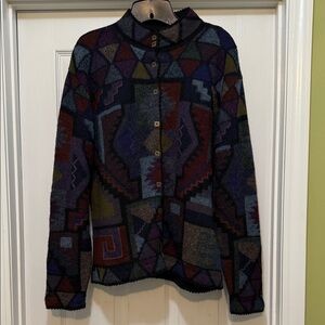 Caamano - Handmade In Peru - Geometric Patterned Cardigan - size XL